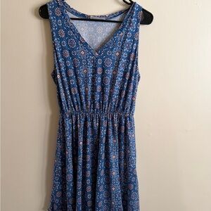 French Grey Blue Printed Sleeveless Midi Dress